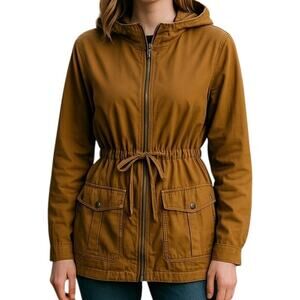 Old Navy Utility Jacket Women Small Brown Hooded Anorak Drawstring Waist Pockets